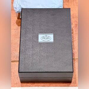 New Prada Milano Blue Box Set w/ Tissue And Blue & White Ribbon Large Authentic